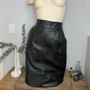 Black Leather Vintage Pencil Skirt